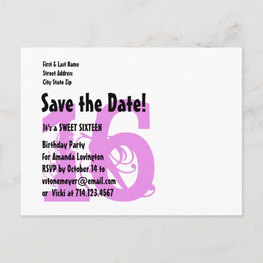 Save the Date Sweet 16 Verjaardagsfeest A06 PAARSE Aankondigingskaart (Achterkant)