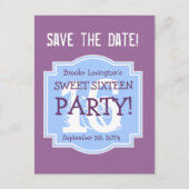 Save the Date Sweet 16 Verjaardagsfeest V006 PAARS Uitnodiging Briefkaart (Voorkant)