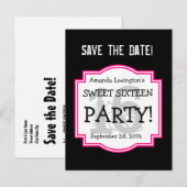Save the Date Sweet 16 Verjaardagsfeestje A01 ROZE Aankondigingskaart (Voorkant / Achterkant)