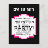 Save the Date Sweet 16 Verjaardagsfeestje A01 ROZE Aankondigingskaart (Voorkant)