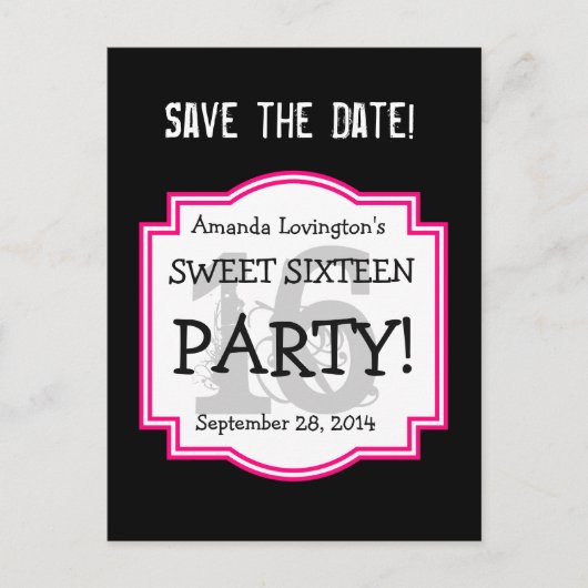 Save the Date Sweet 16 Verjaardagsfeestje A01 ROZE Aankondigingskaart (Voorkant)