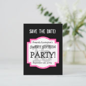 Save the Date Sweet 16 Verjaardagsfeestje A01 ROZE Aankondigingskaart (Staand voorkant)
