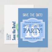 Save the Date Sweet 16 Verjaardagsfeestje V005 BLA Aankondigingskaart (Voorkant / Achterkant)