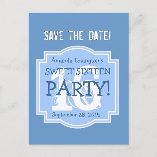 Save the Date Sweet 16 Verjaardagsfeestje V005 BLA Aankondigingskaart (Voorkant)