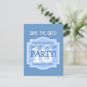 Save the Date Sweet 16 Verjaardagsfeestje V005 BLA Aankondigingskaart (Staand voorkant)