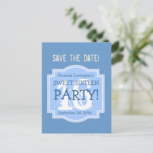 Save the Date Sweet 16 Verjaardagsfeestje V005 BLA Aankondigingskaart (Staand voorkant)