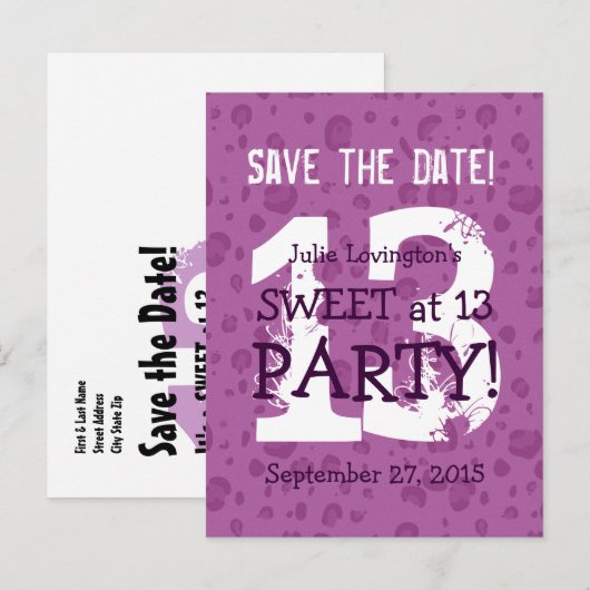 Save the Date Sweet op 13 Verjaardagsfeest V03B1 Aankondigingskaart (Voorkant / Achterkant)