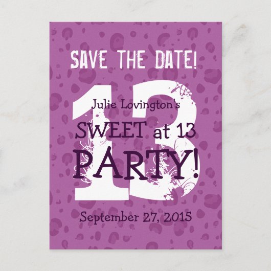 Save the Date Sweet op 13 Verjaardagsfeest V03B1 Aankondigingskaart (Voorkant)