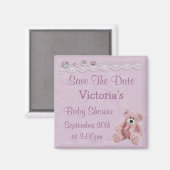 Save the Date Teddy Bear Baby Girl Shower Magneet (Voorkant / Achterkant)