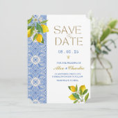 Save the Date Tegels en citroenen Mediterraans (Staand voorkant)