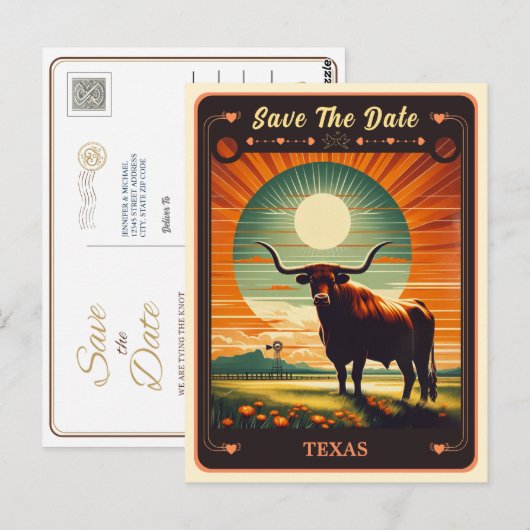 Save the date | Texas Invitation Briefkaart (Voorkant / Achterkant)