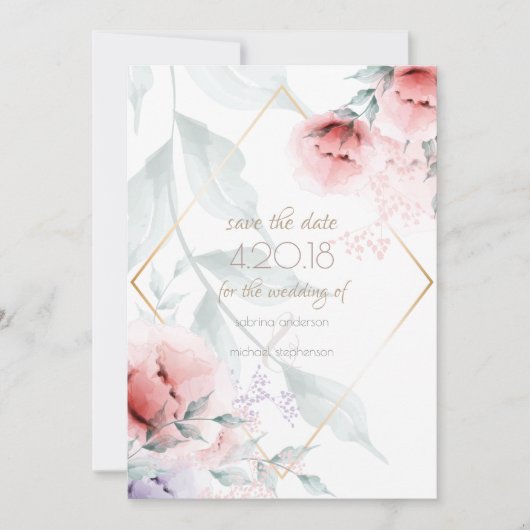 Save the Date | Trendy Koraal/Lilac Aquarel Pioenr (Voorkant)