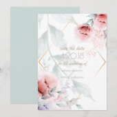 Save the Date | Trendy Koraal/Lilac Aquarel Pioenr (Voorkant / Achterkant)