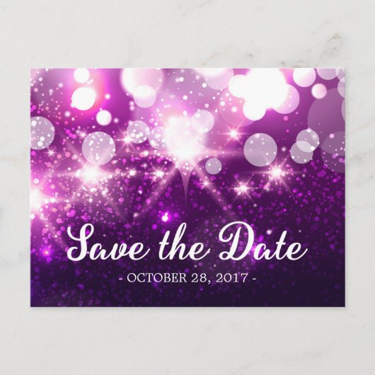 Save the Date - Trendy Paarse Glitter Sparkles Aankondigingskaart (Voorkant)