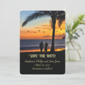 Save the Date Tropical Beach Couple Kaart (Staand voorkant)