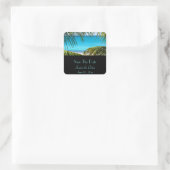 Save The Date Tropical Beach en Palm Fronds Vierkante Sticker (Tas)