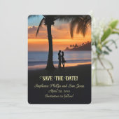 Save the Date Tropical Beach Romantic Couple Kaart (Staand voorkant)