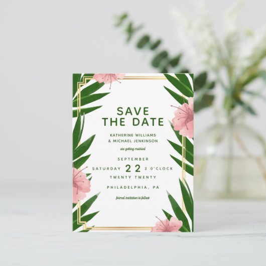 Save the date | Tropisch huwelijk Briefkaart (Staand voorkant)