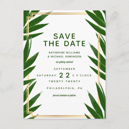 Save The Date | Tropische Bruiloft Briefkaart (Voorkant)