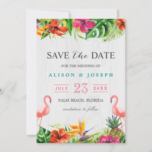 Save the date | Tropische Floral van Luau (Voorkant)