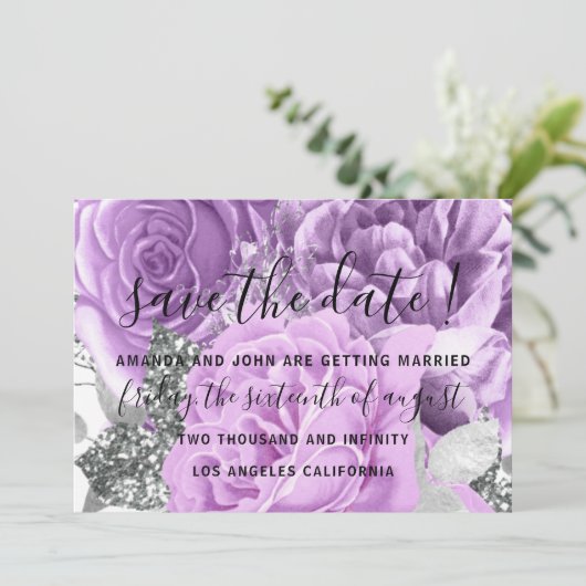 Save The Date Trouw Bruid Rozen Paars (Staand voorkant)