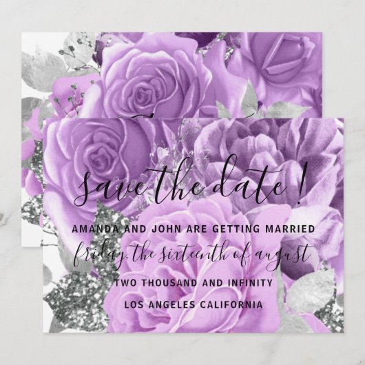 Save The Date Trouw Bruid Rozen Paars (Voorkant / Achterkant)