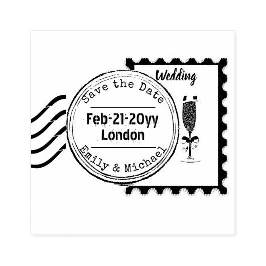 Save the Date Trouw Rubber Stempel POSTZEGEL stijl (Afrduk)