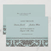 Save The Date Trouwdag Damask Plat Kaart (Voorkant / Achterkant)