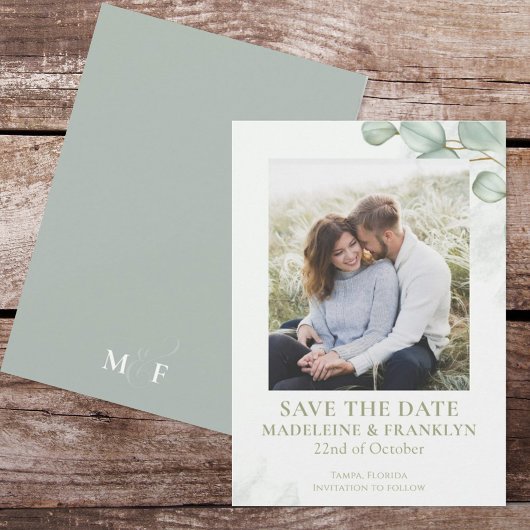Save the Date Trouwdag Eucalyptus Aquarel Foto Kaart