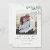Save the Date Trouwen Eucalyptus Aquarel Foto Kaart (Voorkant)