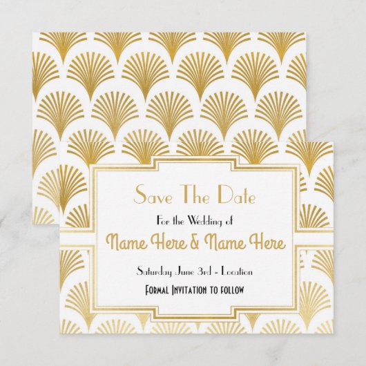 Save The Date Trouwfeest Feest Twenties Gouden Waa (Voorkant / Achterkant)