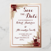 Save the Date Trouwfeest Pampas Gras Roze Goud Folie Uitnodiging (Voorkant)