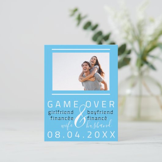 Save The Date Trouwfoto Funny Oceaan Blauw Briefkaart (Staand voorkant)