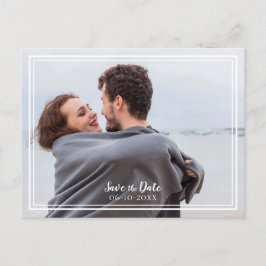 Save The Date Trouwfoto Stof Blauw Modern Aankondigingskaart