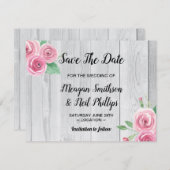 Save The Date Trouwkaart Bloem Roze Rozen (Voorkant / Achterkant)