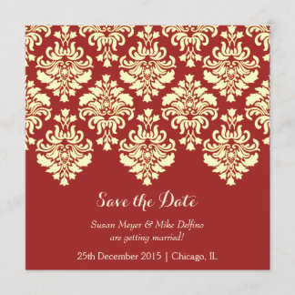 Save the date trouwkaart rode damast kaart