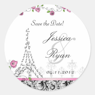 Save the Date Trouwstickers Paris Zwart Wit Ronde Sticker