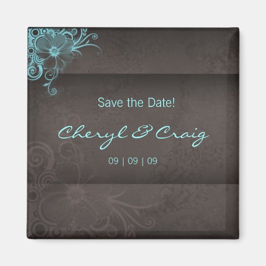 Save the Date Turquoise Bruin Bloemen Magnet (Voorkant)