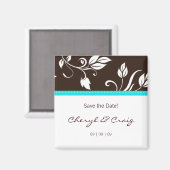 Save the Date Turquoise Bruin Trendy Bloemenmagnee Magneet (Voorkant / Achterkant)