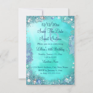 Save The Date Turquoise Oceaan Juwelen Sweet 16