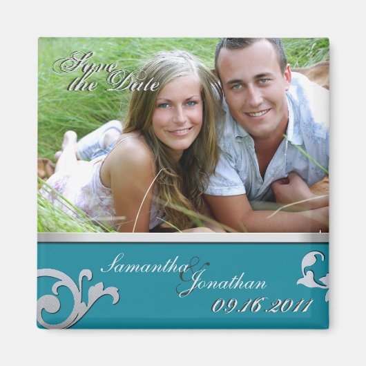 Save the Date Turquoise & Silver Sparkle Magnet (Voorkant)