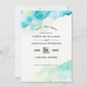 Save the date. Turquoise Waterverf bruiloft Kaart (Voorkant)