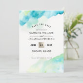 Save the date. Turquoise Waterverf bruiloft Kaart (Staand voorkant)