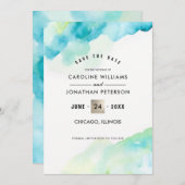 Save the date. Turquoise Waterverf bruiloft Kaart (Voorkant / Achterkant)