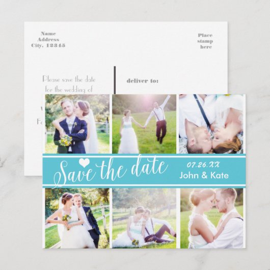SAVE THE DATE Turquoise Wedding 6 FOTO Briefkaart (Voorkant / Achterkant)