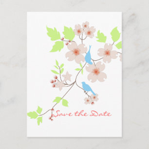 Save the Date twee blauwe vogels hondenbossen Aankondigingskaart