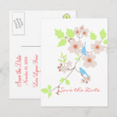 Save the Date twee blauwe vogels hondenbossen Aankondigingskaart (Voorkant / Achterkant)