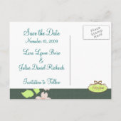 Save the Date: twee blauwe vogels op een tak van e Aankondigingskaart (Achterkant)