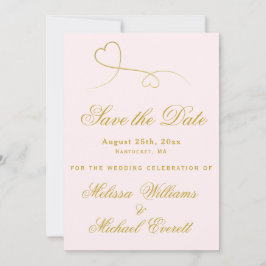 Save the date | Twee gouden harten Blush roze brui