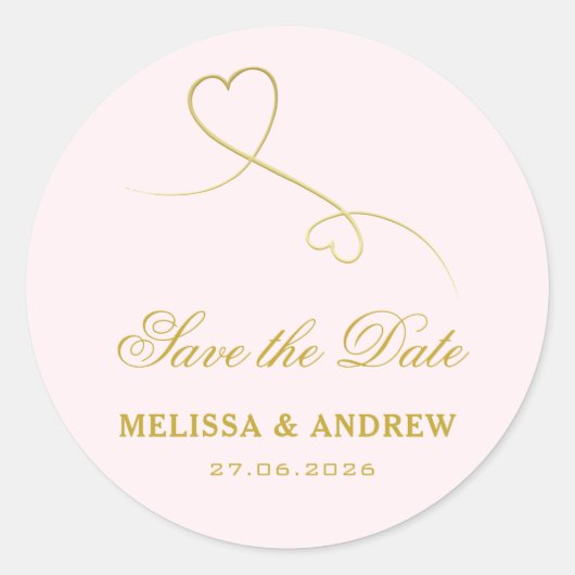 Save the date | Twee gouden harten Blush roze brui Ronde Sticker (Voorkant)